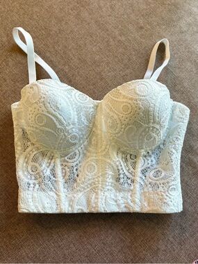 Lace Longline Bustier Bra - White